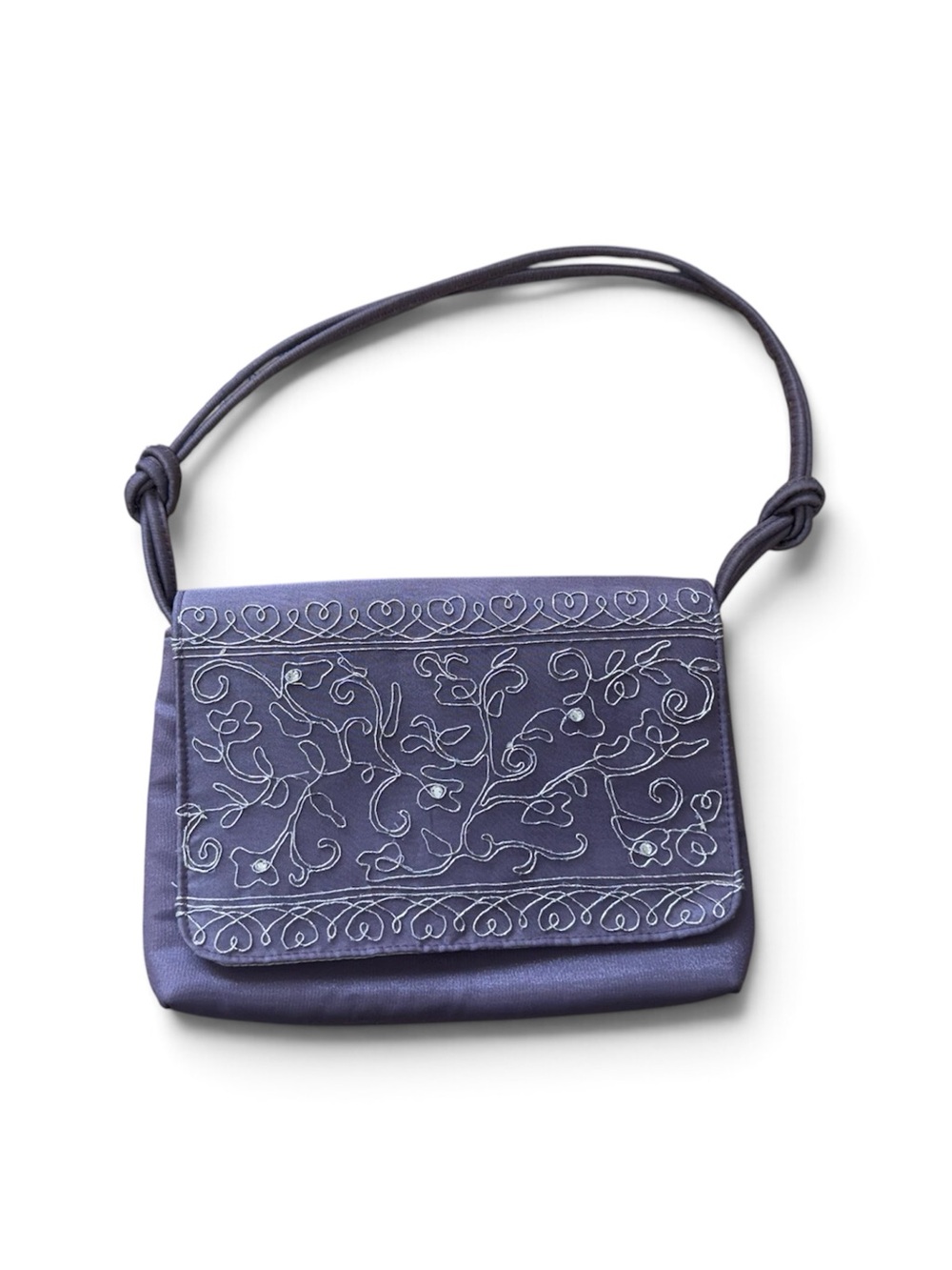 Y2K Purple Gray Embroidered Rhinestone Satin Hand Bag